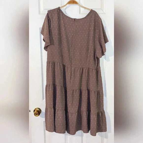 Shein Curve Size 4XL Dusty Rose Pink Tiered Midi Dress Swiss Dots Short Sleeve - Picture 6 of 11